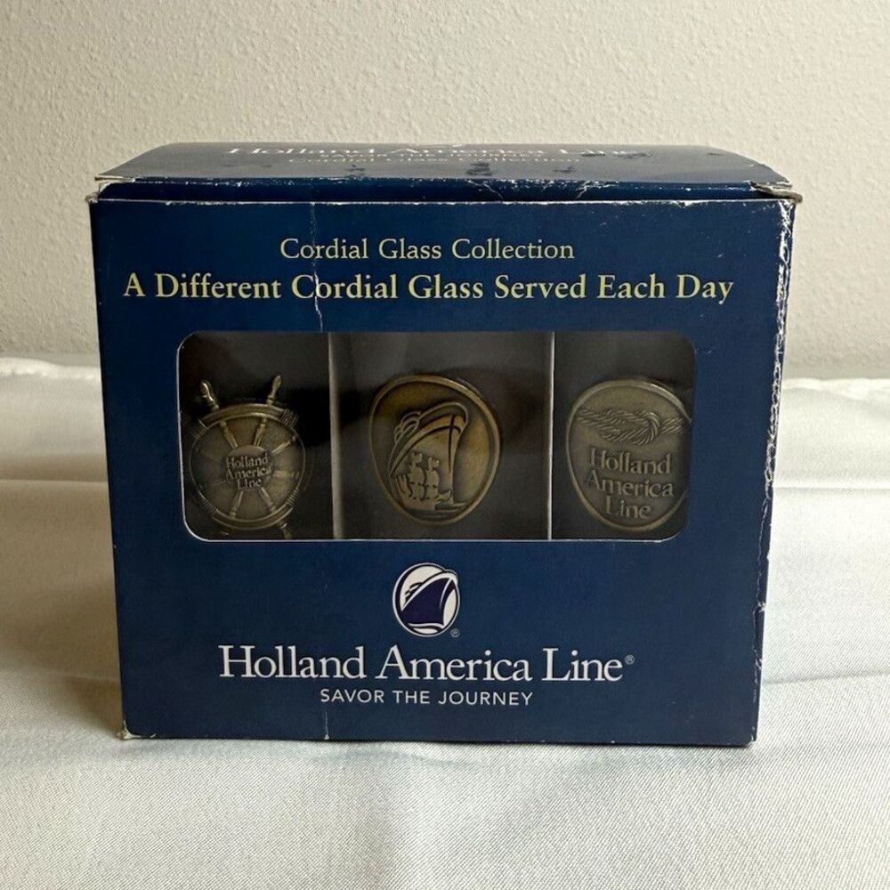 Holland America Line Cordial Glass Collection Set of 6 Frosted Glasses w/ Box